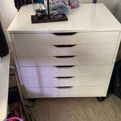 White 6-Drawer Storage Cabinet on Wheels – $60
