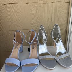 Blue block heels & Silver glitter heels both size 9