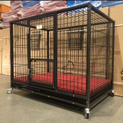 🔥NEW🔥🐾 43 Inch Heavy Duty Stackable Dog 🐕‍🦺🦴 Kennel Cage With Removable Trays‼️💯🛑⚠️✅🆕🔴♦️