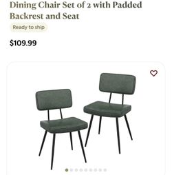 Dining Chair Set of 2 with Padded Backrest and Seat