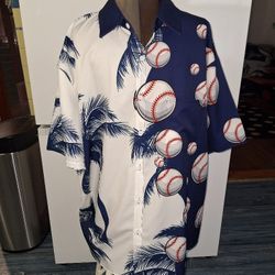 MEN SHIRT BASEBALL HAWAIIAN  SHIRT 2X 