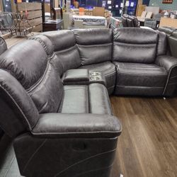 New 6pc Sectional Sofa With Three Manuel Recliners In Microfiber 