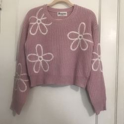 ✔️No Boundaries Ladies Pink Flower Knit Sweater 🌸