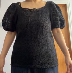 Black Lace Puff Sleeve Top