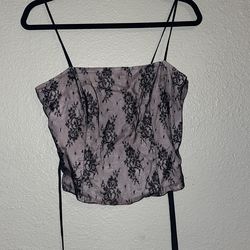 Vintage Pink Laced Crop top with a ribbon tie in the back