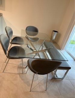 Glass Dining Table with 4 Chairs and Bench