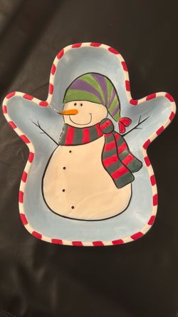 Ceramic Snowman Shaped Holiday Platter