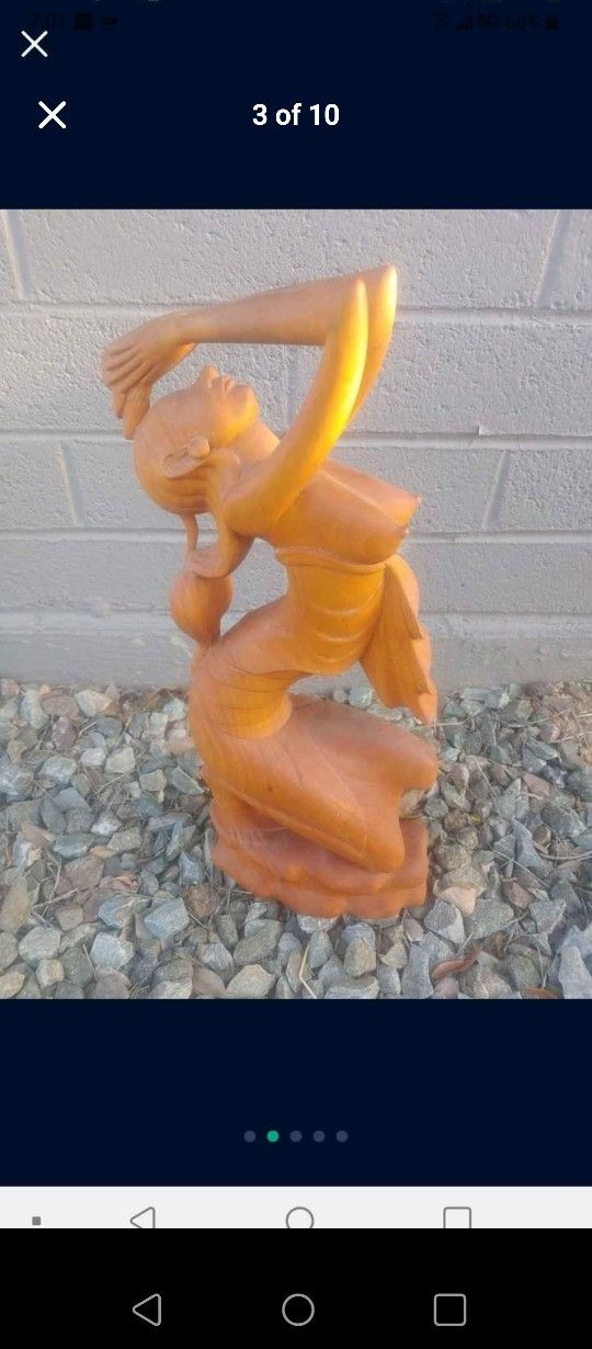 Mid 20th Century 1960s Art Deco Style Balinese Indonesia Wood Carved Women Lady Asian Statue Bali Mid Century Boho
Teak