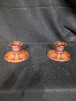 Vintage LE SMITH Orange Candlestick Holders