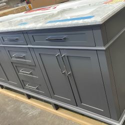 Home Decorators Collection Lincoln 72 in. Double Sink Midnight Blue Bath Vanity with White Engineered Stone Top (Assembled