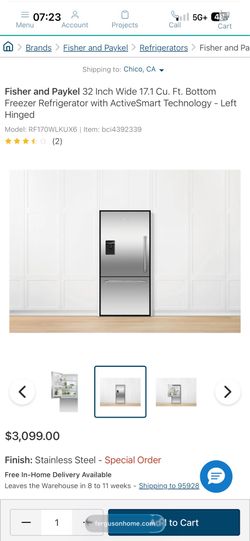 Refrigerator for sale LOW PRICE.  Slightly used. High end company