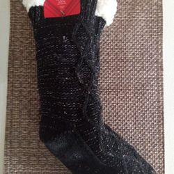 NWT Tall Knit & Sherpa Warm Cozy Slipper Bootie Socks w/ Grippy Bottoms