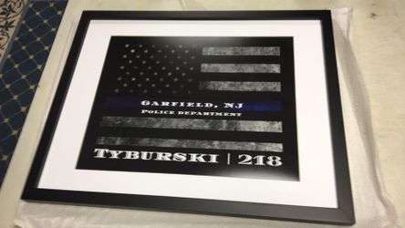 Framed police art police flag thin blue line 16x20 custom design