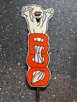 Halloween Vintage 90s  Boo Spooky Ghost Yard Sign Heavy Plastic w/Wood Stake 34”