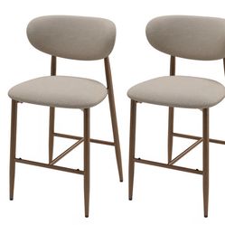 Counter Height Bar Stool Set of 2,25" Fabric Upholstered with Cross Support Metal Frame for Kitchen Island, Home Use, Camel