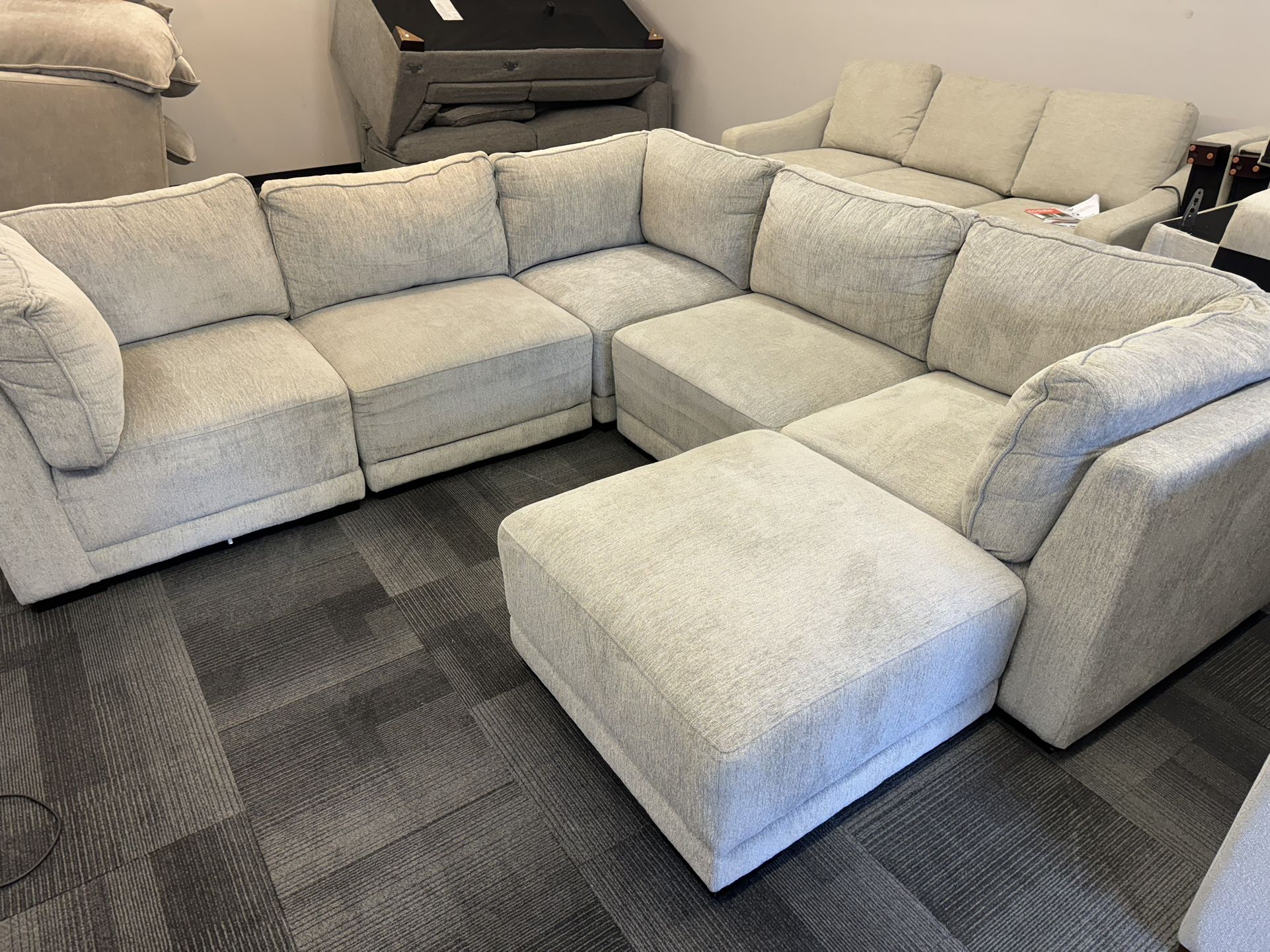 Grey Modular Fabric Sectional With Ottoman