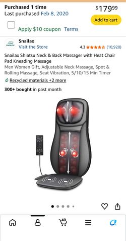 Snailax Shiatsu Neck & Back Massager Chair Pad