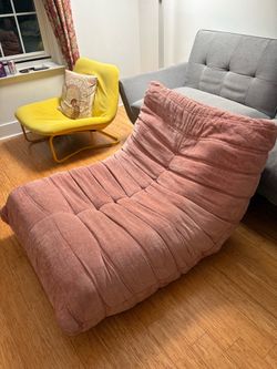 Modern Lounge Chairs - Pink Togo-Style Floor Chair & Yellow Accent Chair