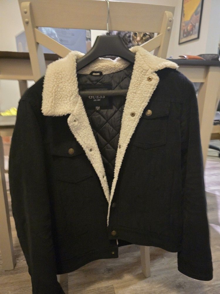 GUESS Black Corduroy Sherpa Lined Jacket