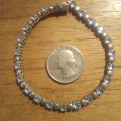 STERLING SILVER TENNIS BRACELET W BLUE RHINESTONES