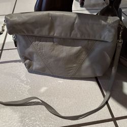 VINTAGE GRAY LEATHER FOLDOVER SHOULDER PURSE