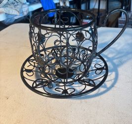 K-Cup Coffee Pod Holder - Black Metal Wire Coffee Cup & Saucer- 7.25" Tall