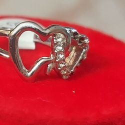 New Double Heart Cubic Zirconia Stainless Steel Ring Size 6/7/8  Mpu Southeast Serious Buyer Please 