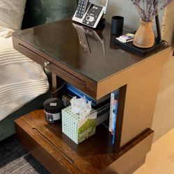 Two Walnut Wood Side Tables mid Century Modern