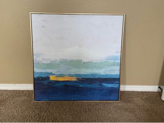 Large 35" x 35" Framed Modern/Coastal Abstract Canvas Wall Art - Gold Frame