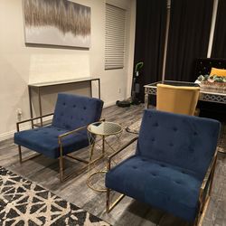 Velvet blue accent chairs