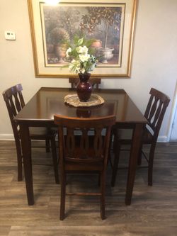 Counter height solid wood dining table set with 4 chairs