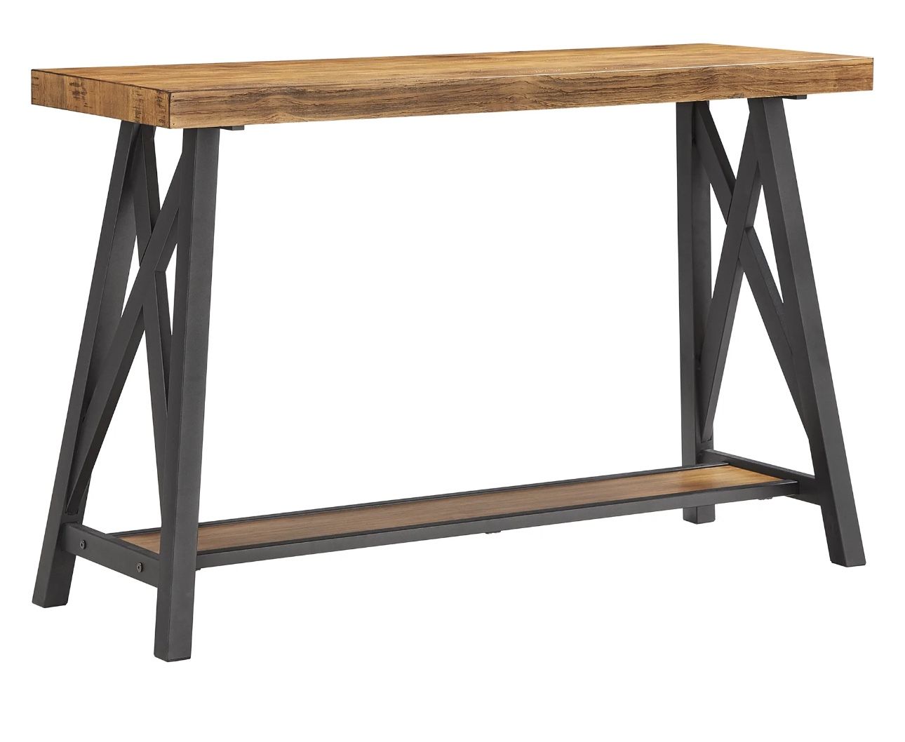 Weston Home Westyn Rustic X Base Wood Console Table with Shelf, Oak