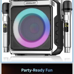 Portable Karaoke Machine, with Wireless Microphones, Bluetooth Party Speaker with LED Lights, Loud Subwoofer, USB/AUX, Outdoor Karaoke Speaker for Adu