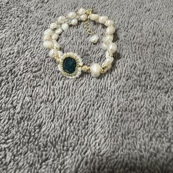 Boho Pearl Bracelet for Women Green Crystal Charm Gift