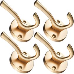 TECI Brushed Gold Towel Robe Hooks Bathroom Hardware Accessories Coat Hook Clothes Hook for Bath Kitchen Contemporary Hotel Style Wall Mounted 4 Pack 
