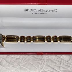 Men's Diamond Two-Tone Link Bracelet (1/2 ct. t.w.) in Stainless Steel and Yellow Ion-Plate