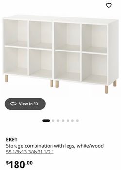 IKEA EKET Storage combo with legs and 4 baskets, white/wood, 55 1/8x13 3/4x31 1/2 "