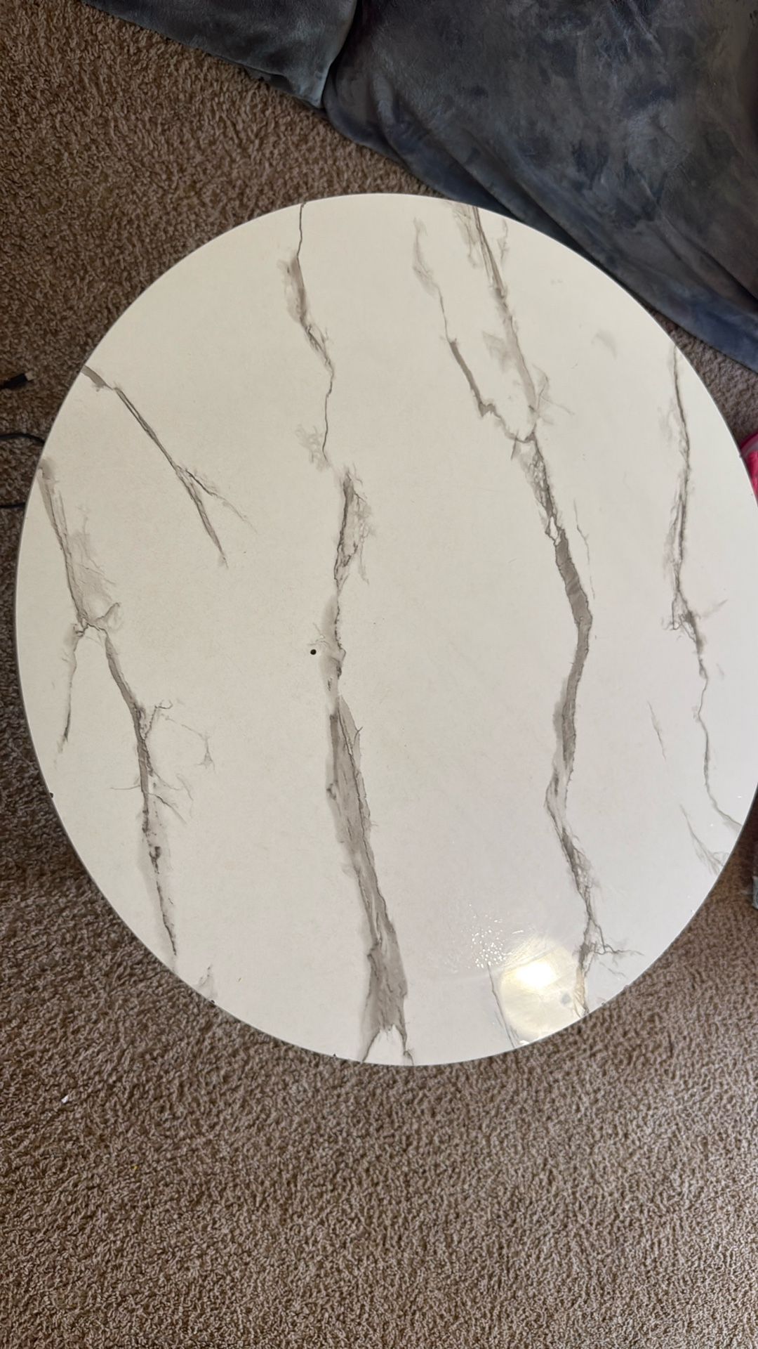 Large White And Circular Coffee Table, And Two Side Coffee Tables One Small And One Two Layer