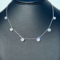 14k solid white gold 2.7CTW Natural Diamond Flower necklace 16” 1.6mm chain