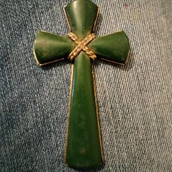 Vintage Faux Green Jade Cross Pendant