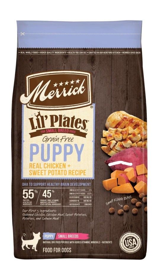 Merrick Lil' Plates Grain Free Real Chicken & Sweet Potato Recipe Small Breed Puppy Dog Dry Food 12lbs