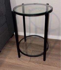 Round Glass Side Table with Black Metal Frame