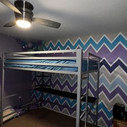 Full size loft bed with computer desk and shelf