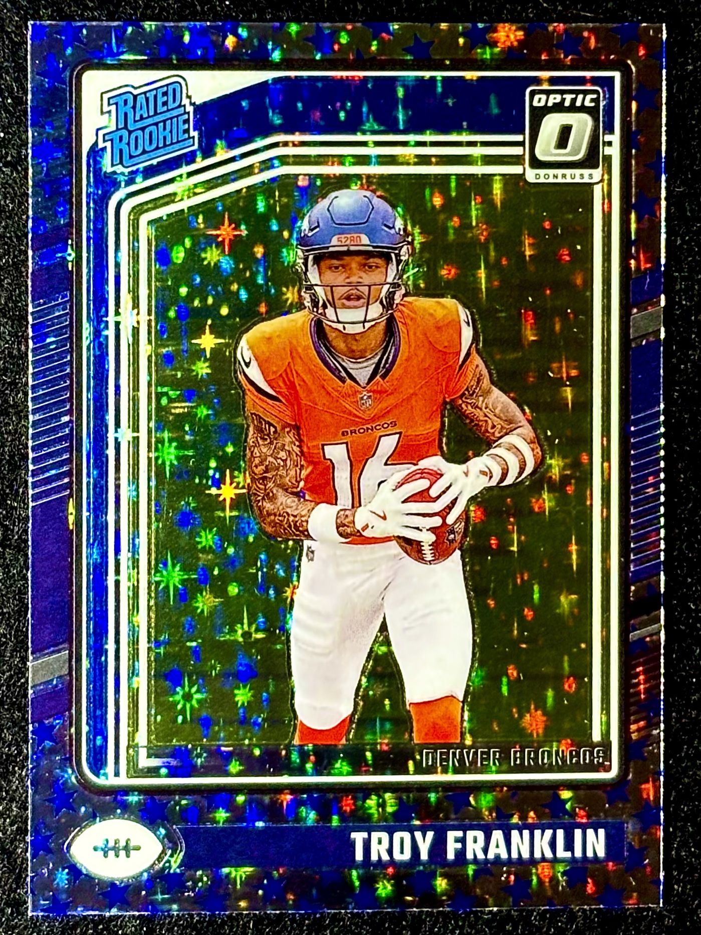 2024 Donruss Optic Troy Franklin RC “Blue Stars” Border Refractor