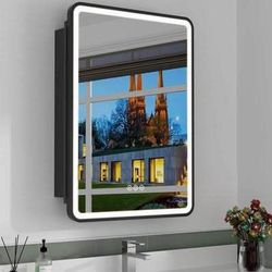 New 20 x 28 LED Black Metal  Frame Medicine Cabinet