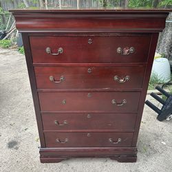 Cherry Wood Dresser Tall Chest w/ Hidden Drawer – Nice!