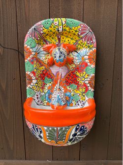 Mexican Talavera Water Fountain, Potter, Clay Pot, Planter.
