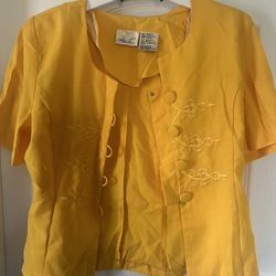 Vintage Female Yellow Button Down Shirt Medium