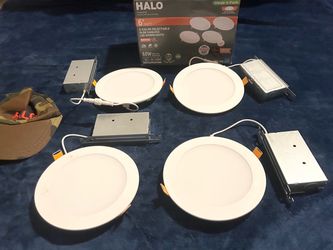 Halo 5-Color Selectable Slim Canless LED Downlights 4-Pack 6” Adjustable CCT for Use in New Construction/Remodel/Retrofit Installation, Integrated LED