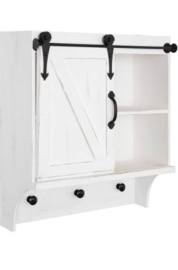 Kate and Laurel Cates Decorative Farmhouse Cabinet Wall Organizer with Sliding Barn Door and 3 Knobs